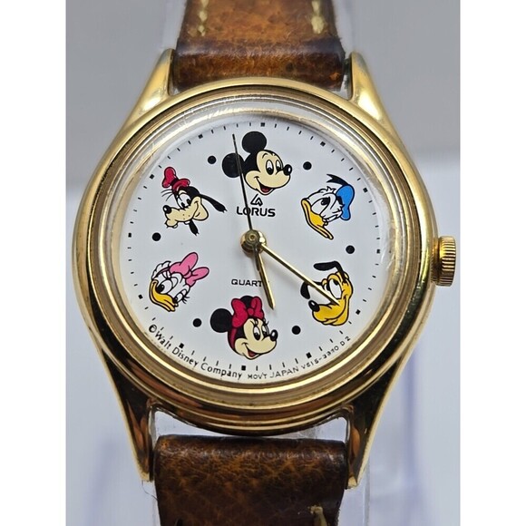 Rare Lorus Mickey & Pals Watch Gold Tone New Battery Leather Disney Characters main image 13